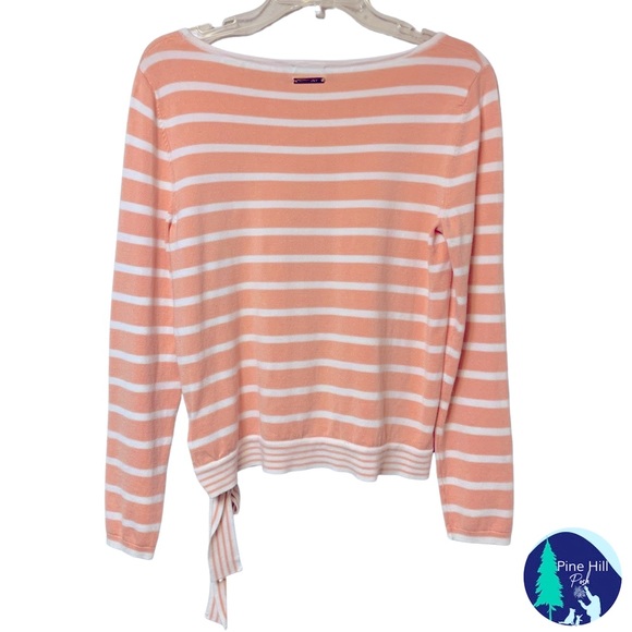 Vintage Jones New York Sweater Womens Small Peach White Striped 90s Y2K Side Tie - Picture 2 of 9